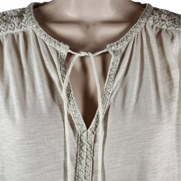 Soft Surroundings Boho Maribel Cotton Peasant Top Embroidered Cream Beige Gold M - Picture 9 of 16